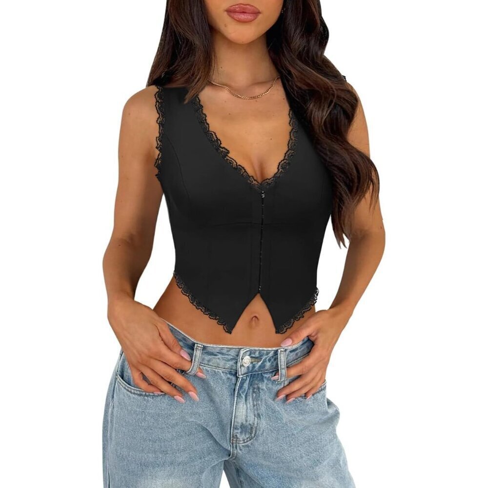 Womens Lace Crop Top Sleeveless V Neck Xx-Large Summer Party Outing
